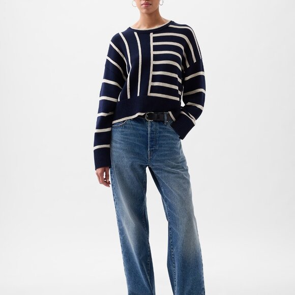 GAP oversized crewneck sweater in navy stripe (S) - Picture 2 of 13